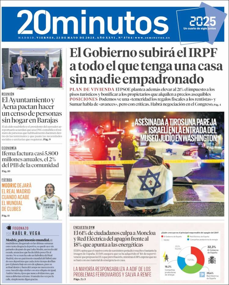 Portada de 20 Minutos - Madrid (España)