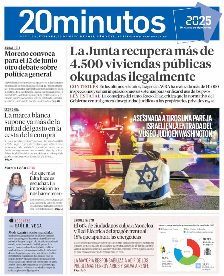 Portada de 20 Minutos - Sevilla (España)