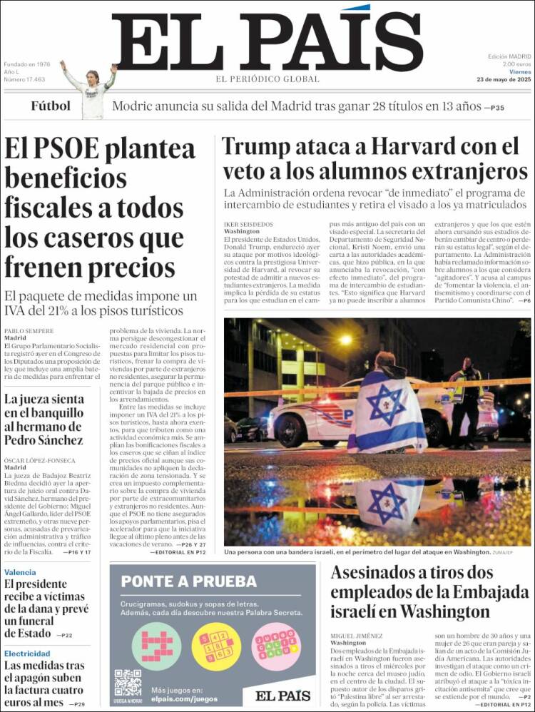 Portada de El País (España)