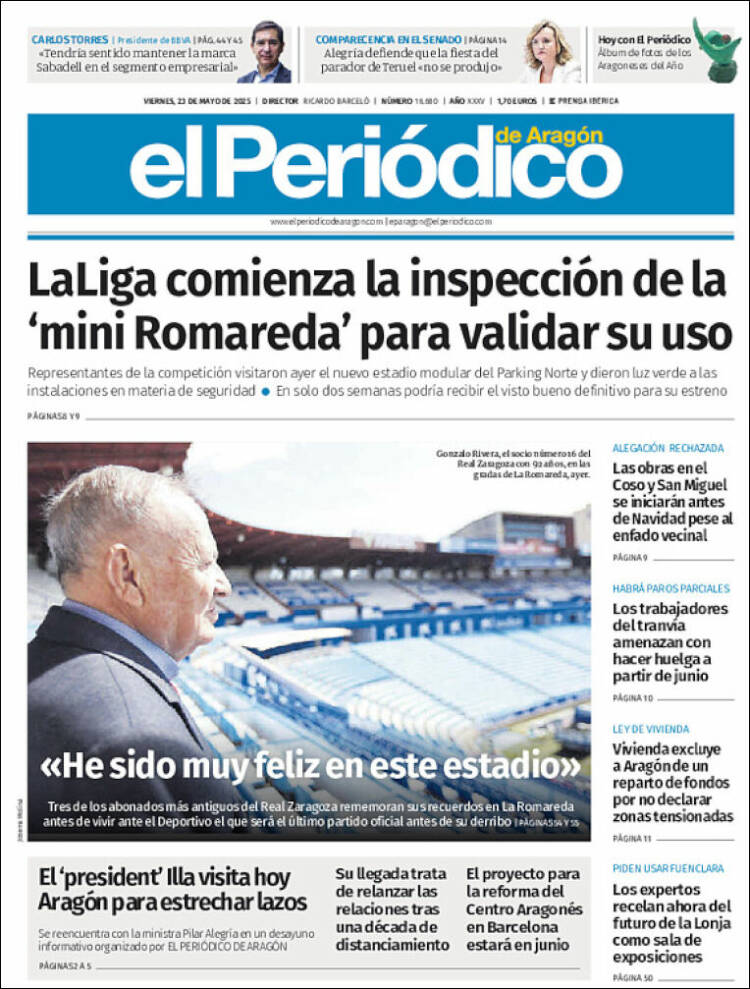 Portada de El Periódico de Aragón (España)