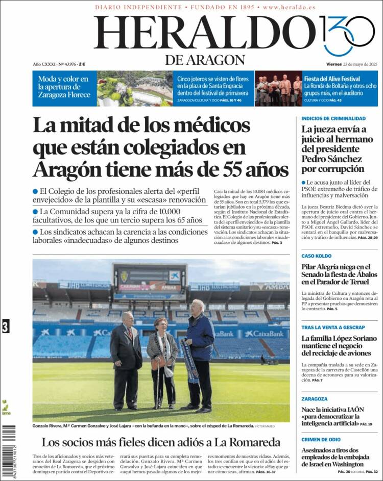 Portada de Heraldo de Aragón (España)