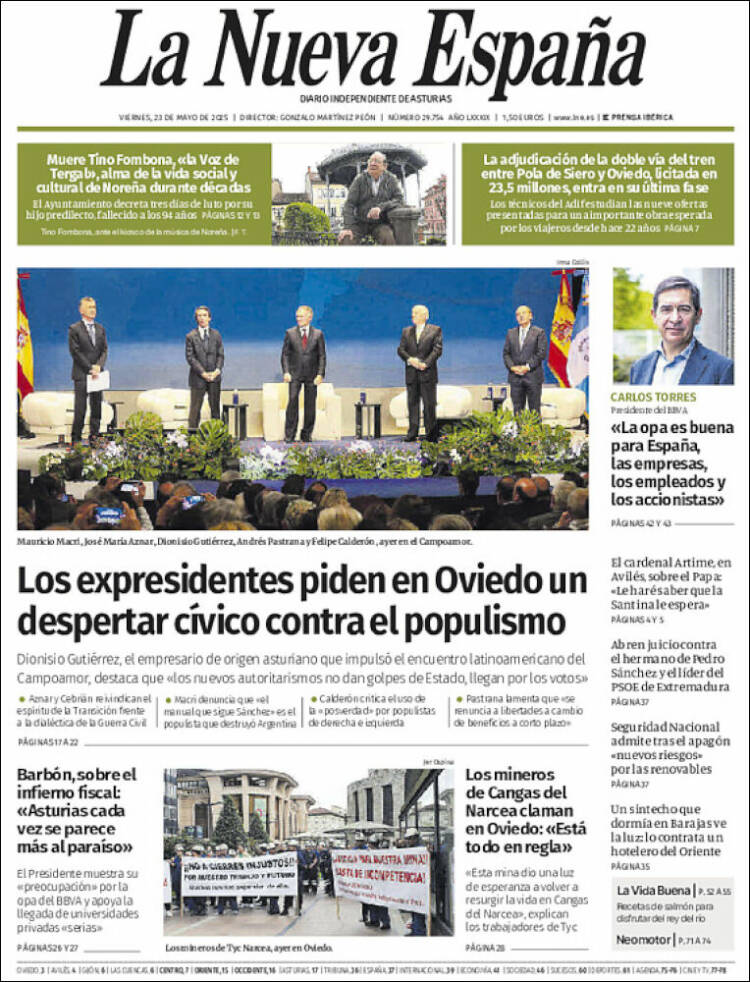 Portada de La Nueva España (España)