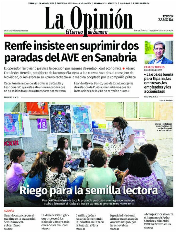 Portada de La Opinión - El Correo de Zamora (España)