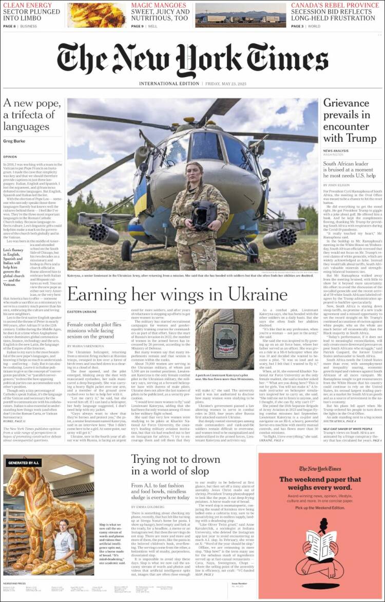 Portada de International New York Times (Europe)