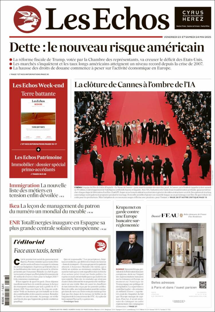 Portada de Les Echos (France)