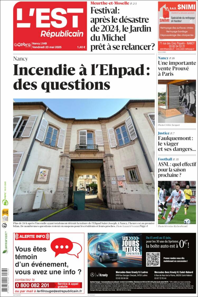 Portada de L'Est Republicain (France)