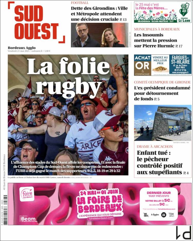 Portada de Sud Ouest (Francia)