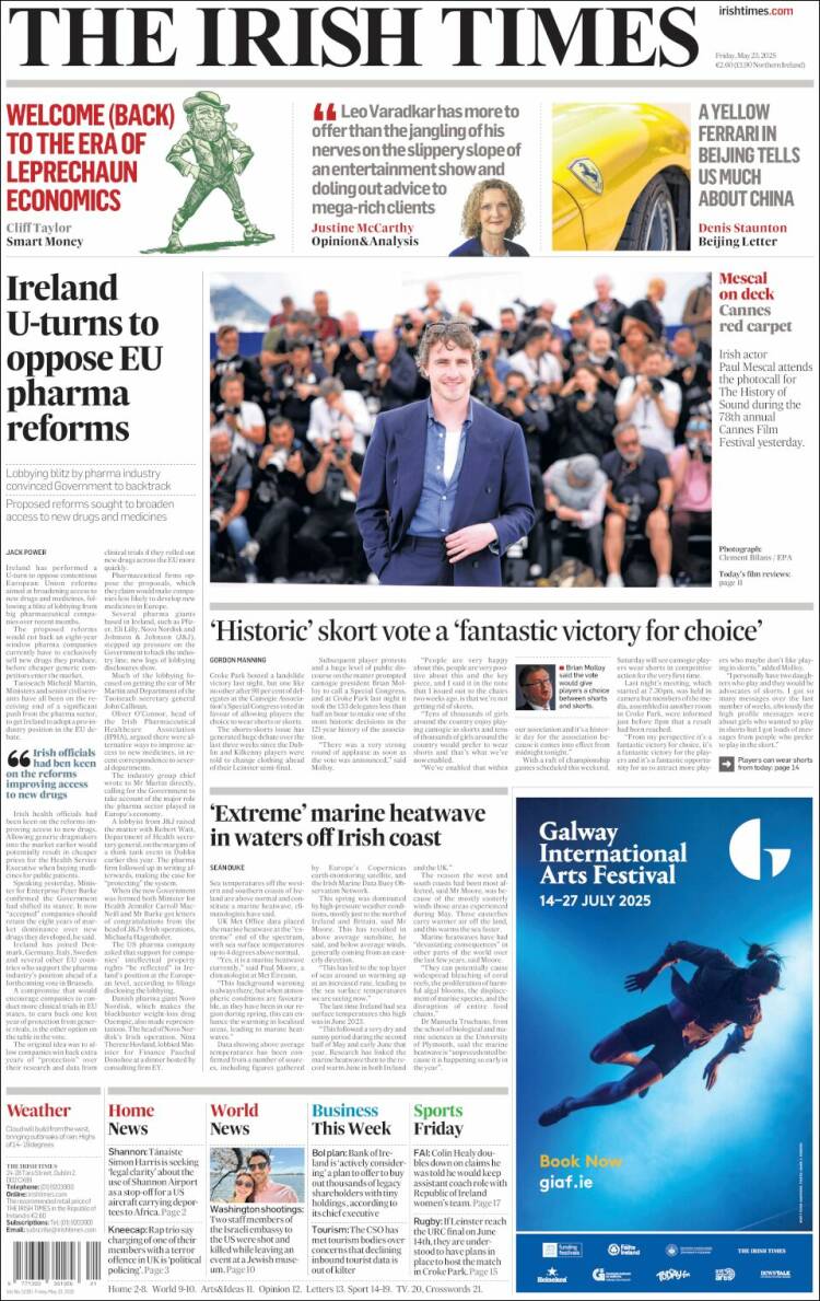 Portada de Irish Times (Irlande)