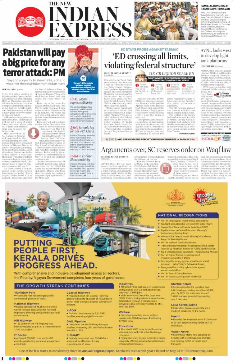 Portada de New Indian Express (Inde)