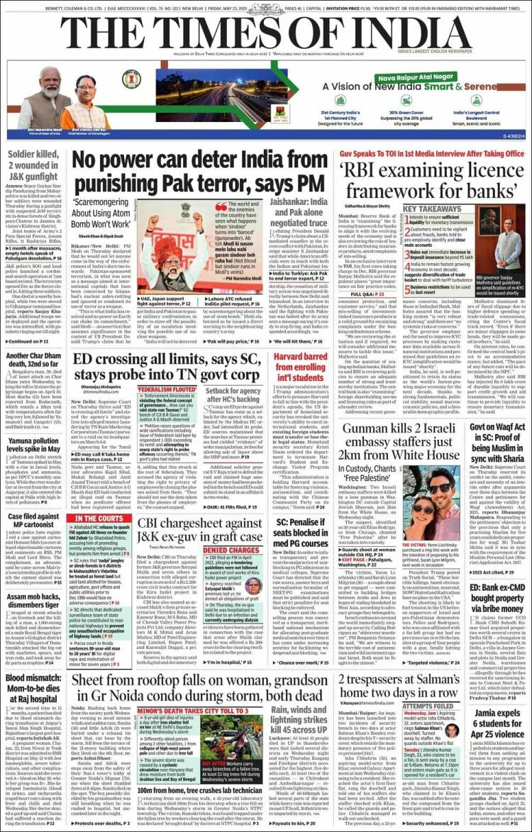 Portada de The Times of India (Inde)