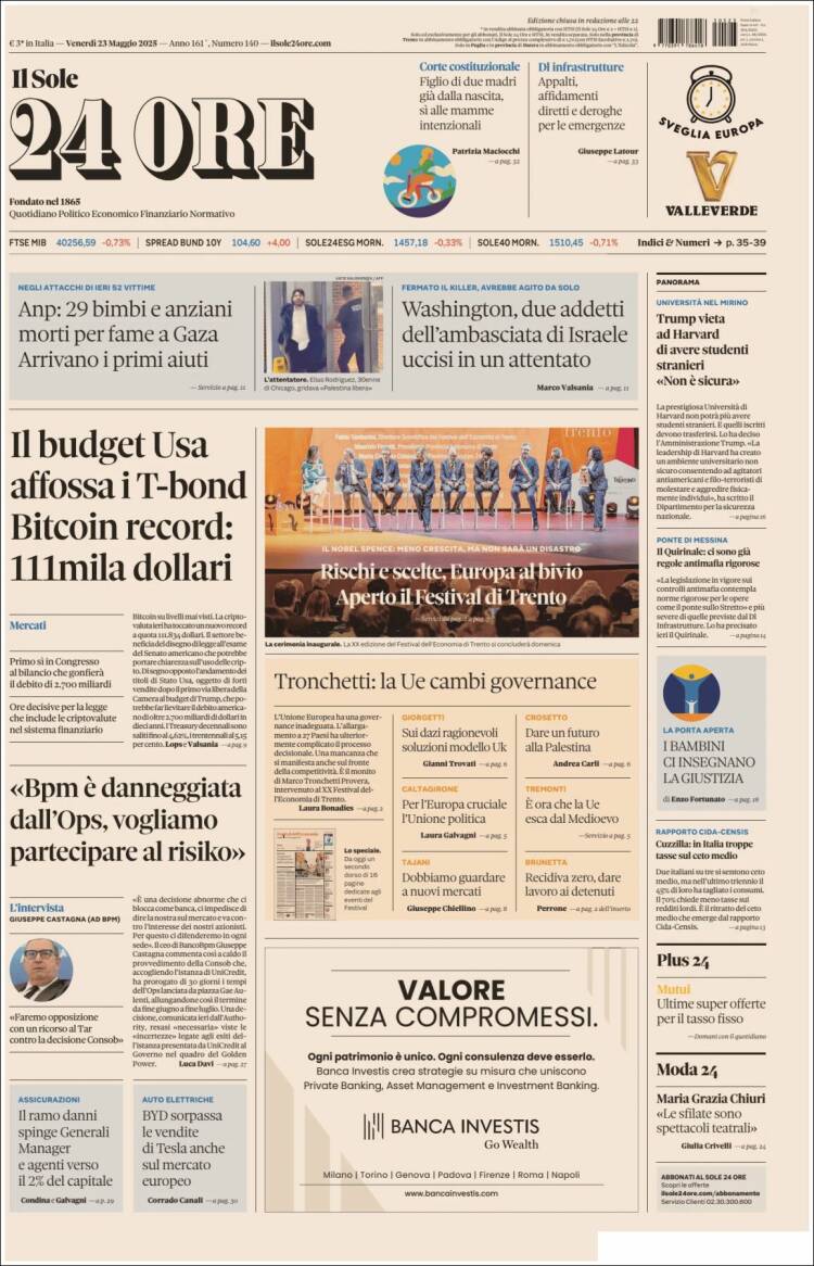 Portada de Il Sole 24 ORE (Italie)