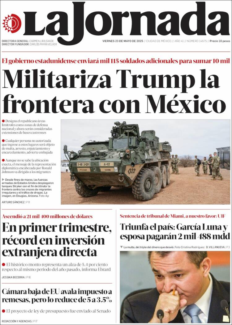 Portada de La Jornada (Mexique)