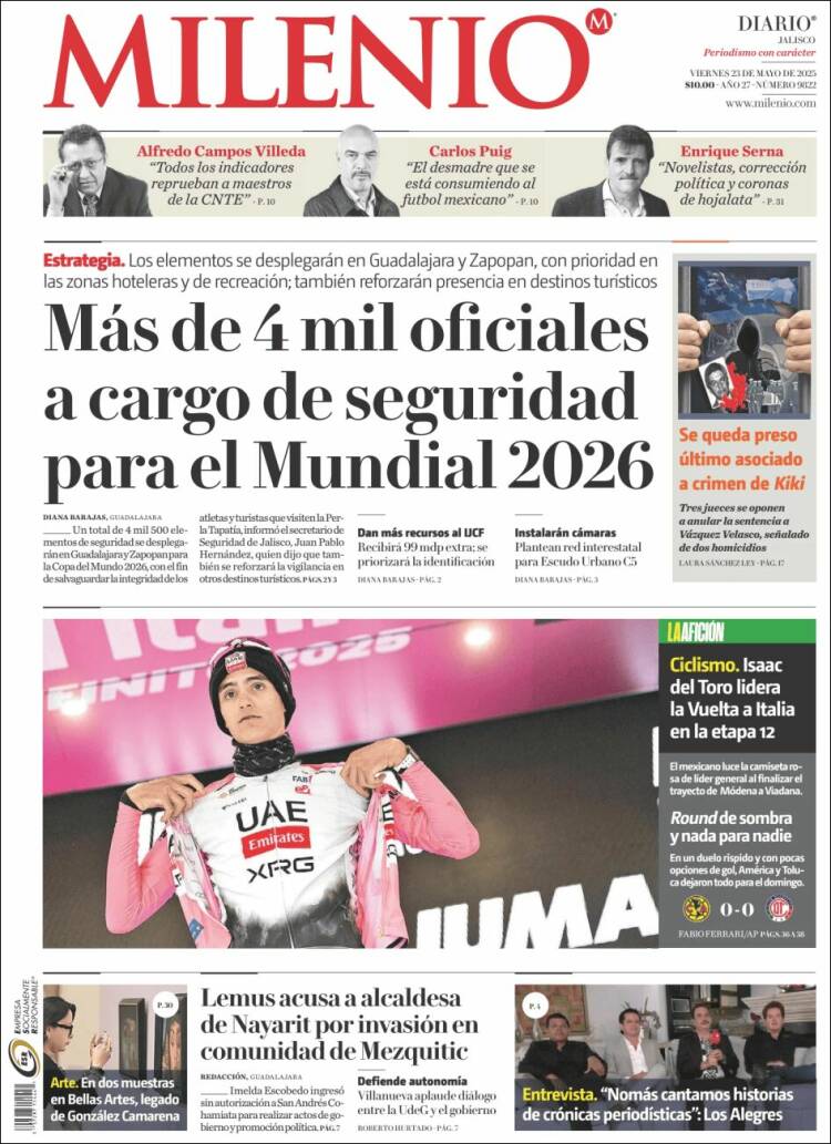 Portada de Milenio - Jalisco (México)