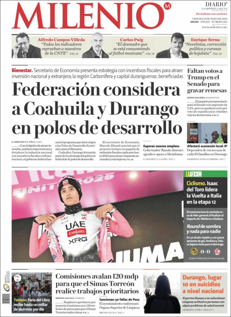 Portada de Milenio - Laguna (Mexique)