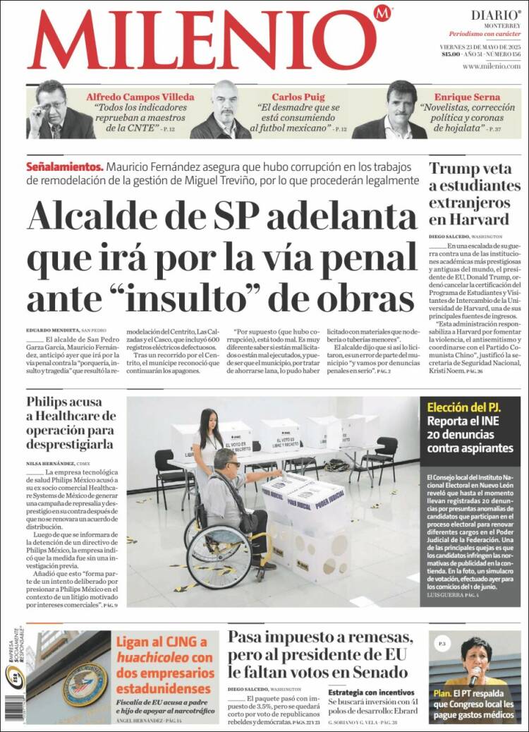 Portada de Milenio de Monterrey (Mexique)