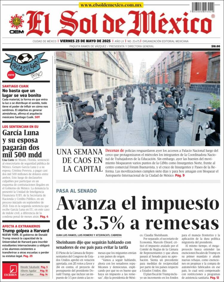 Portada de El Sol de México (Mexique)