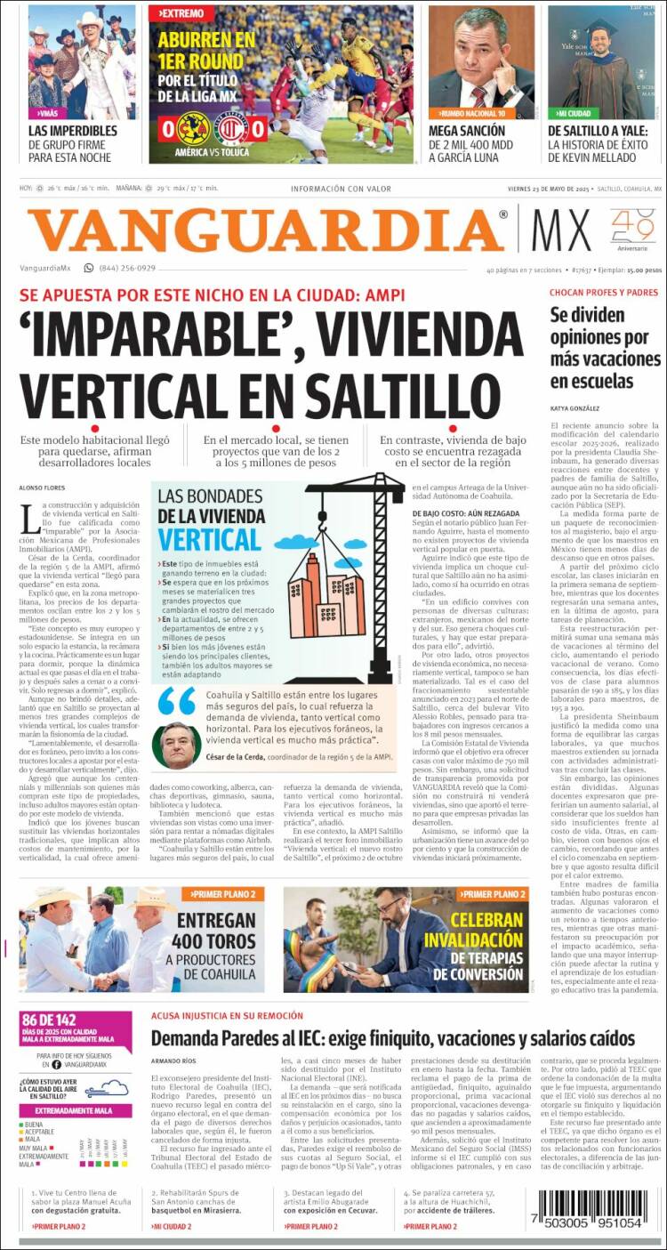 Portada de Vanguardia (Mexique)