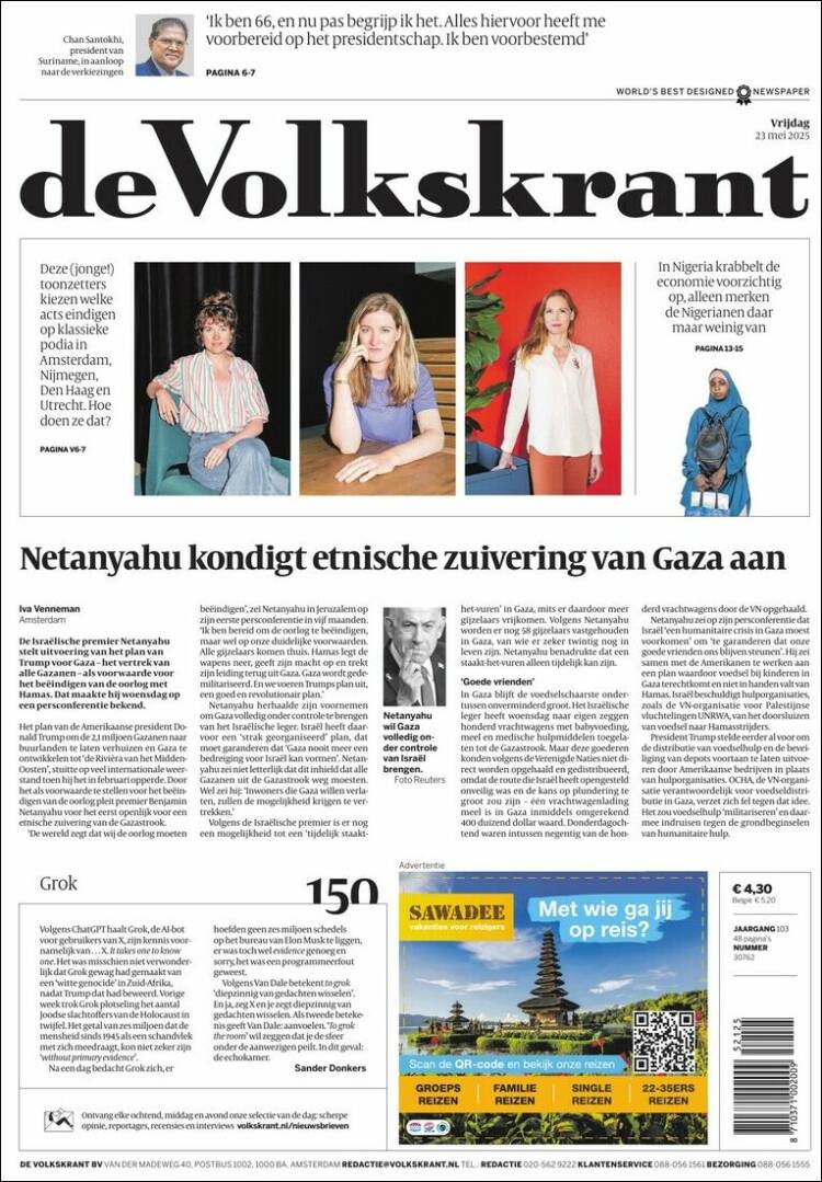 Portada de De Volkskrant (Pays-Bas)