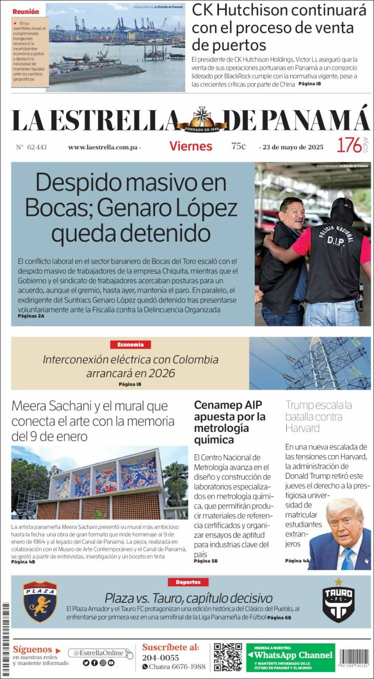 Portada de La Estrella de Panamá (Panamá)