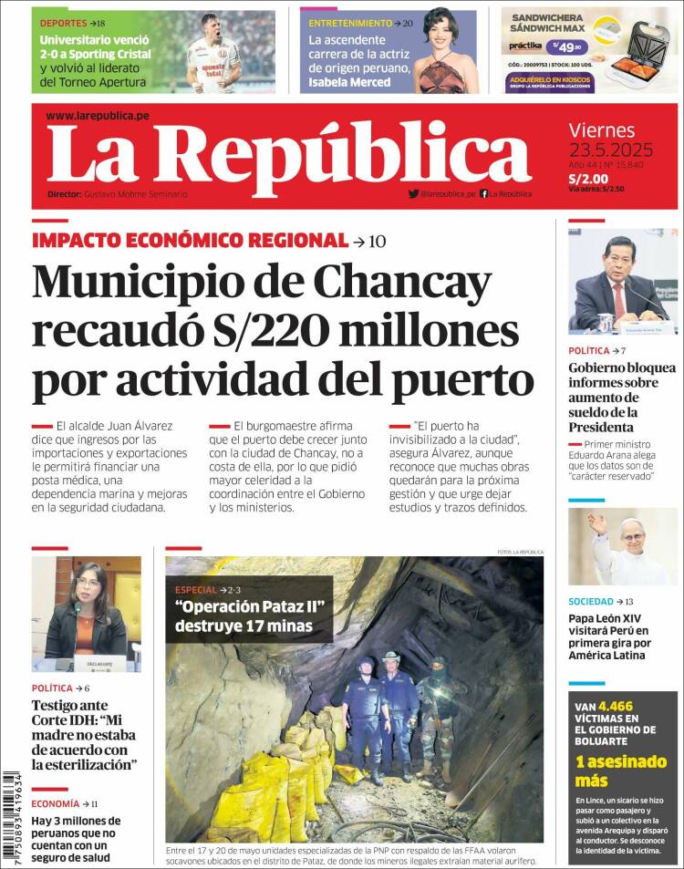 Portada de La Republica (Perú)