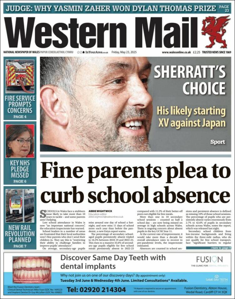 Portada de Western Mail (Reino Unido)