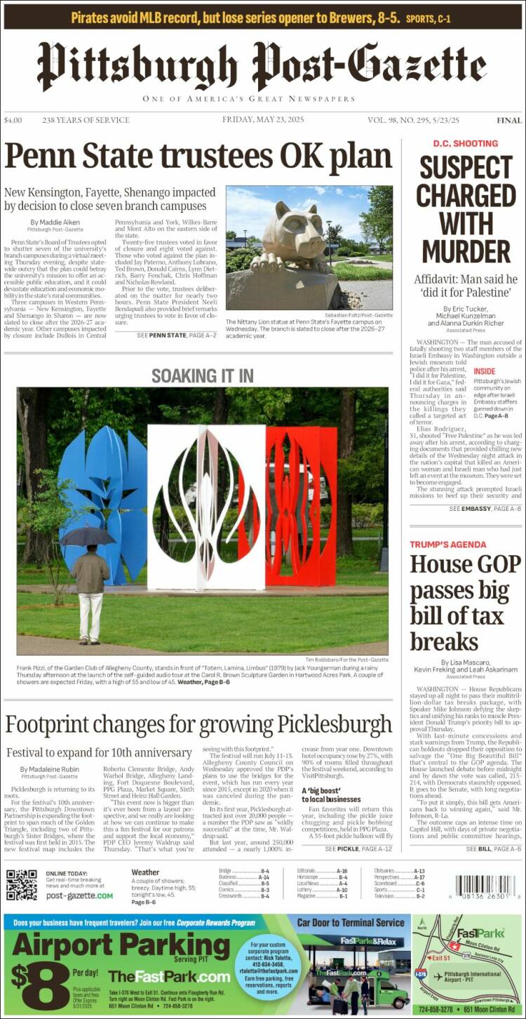 Portada de Pittsburgh Post-Gazette (USA)
