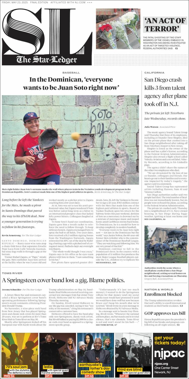 Portada de Star-Ledger (États-Unis)