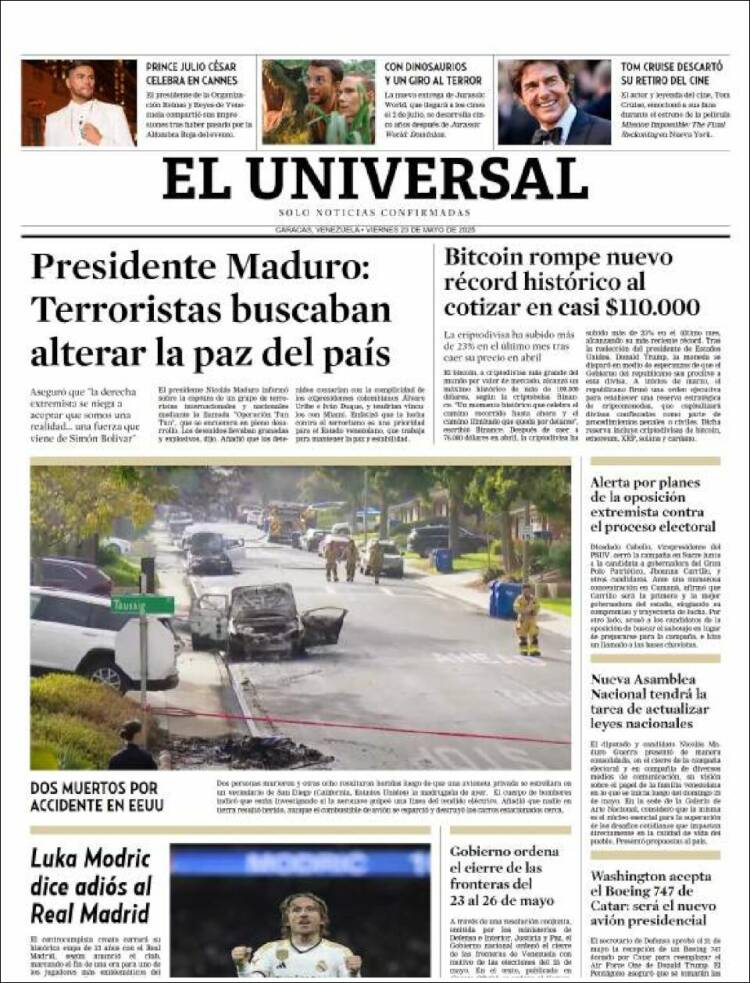 Portada de Universal (Venezuela)