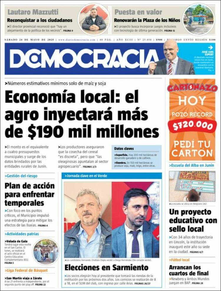 Portada de Diario Democracia (Argentina)