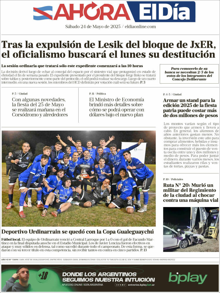 Portada de El Día de Gualeguaychú (Argentina)