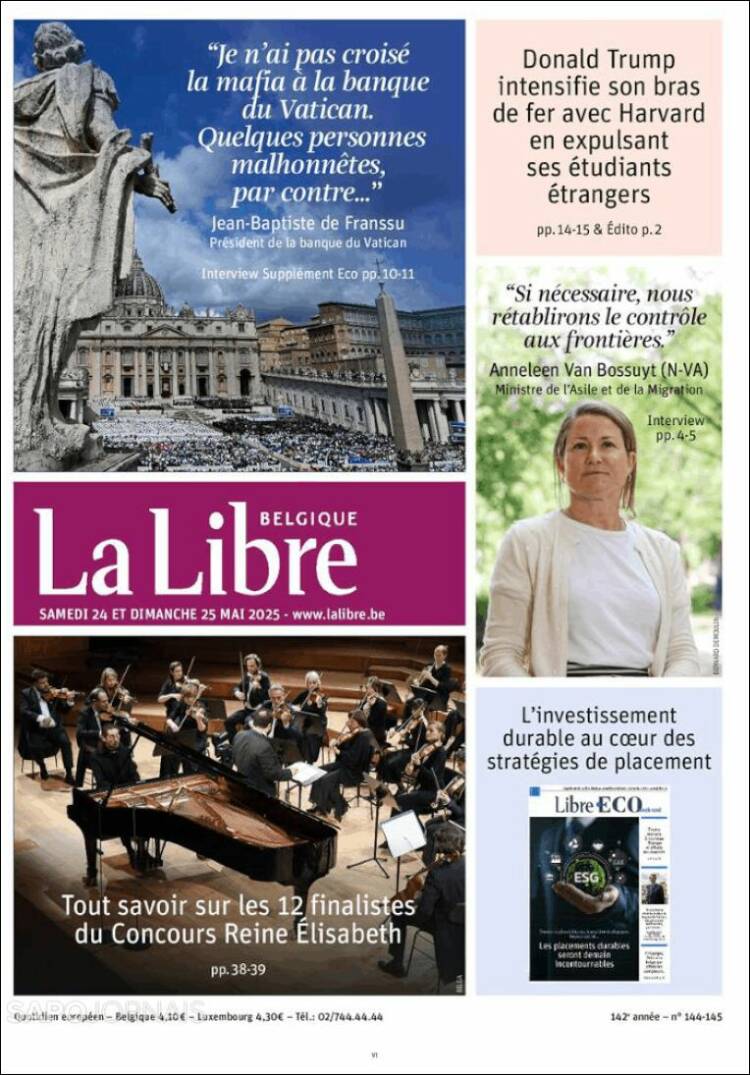 Portada de La Libre.be (B&eacute;lgica)
