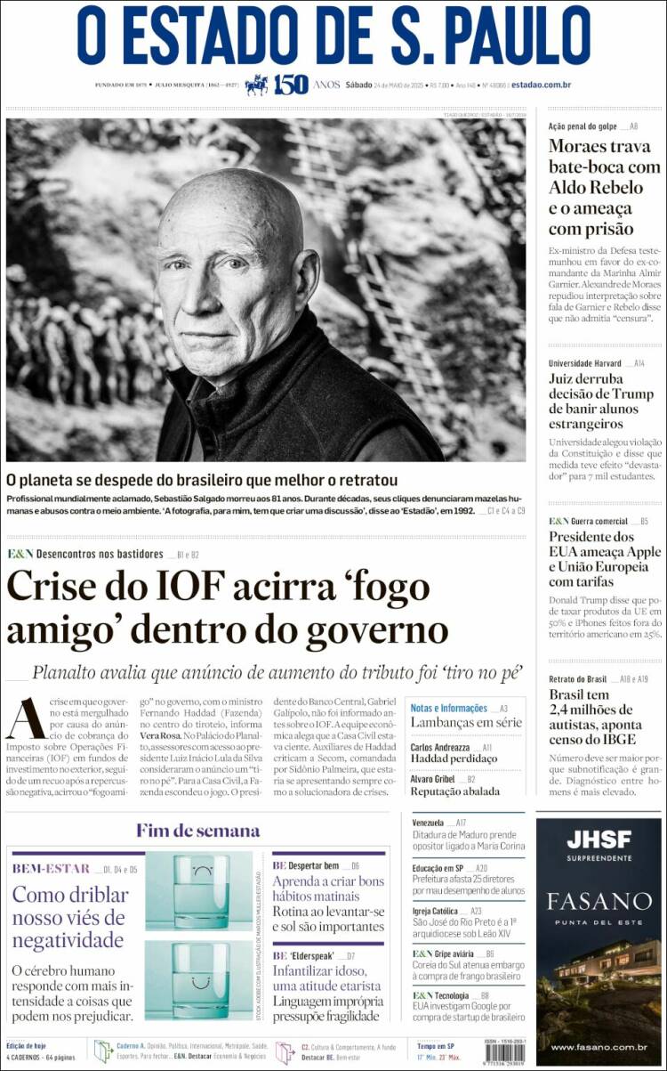 Portada de O Estado de São Paulo (Brasil)