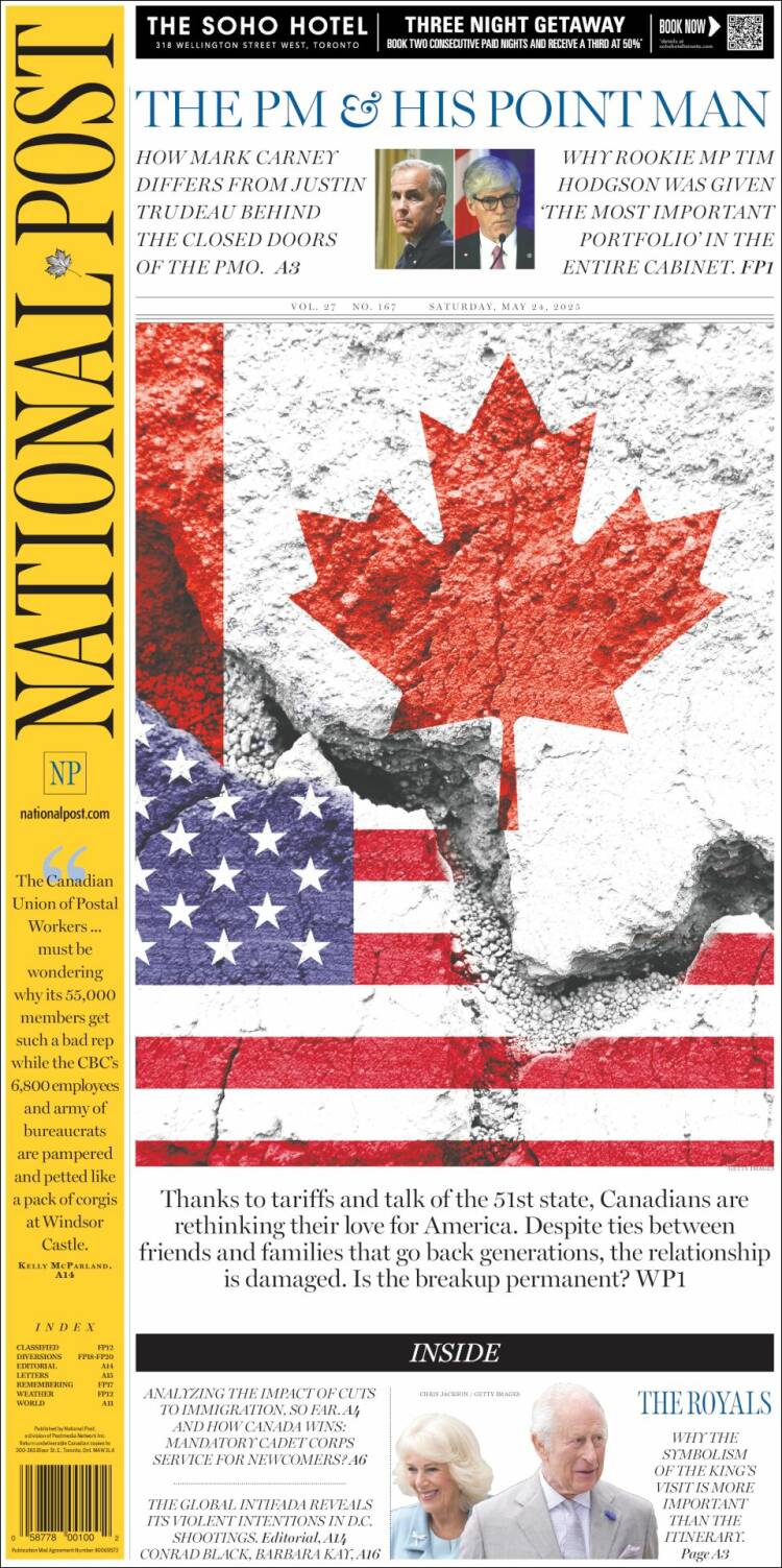 Portada de The National Post (Canadá)