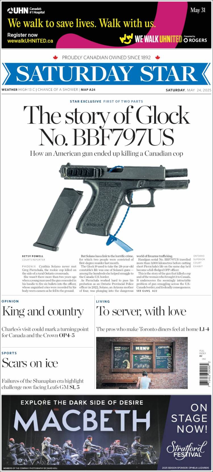 Portada de The Toronto Star (Canadá)