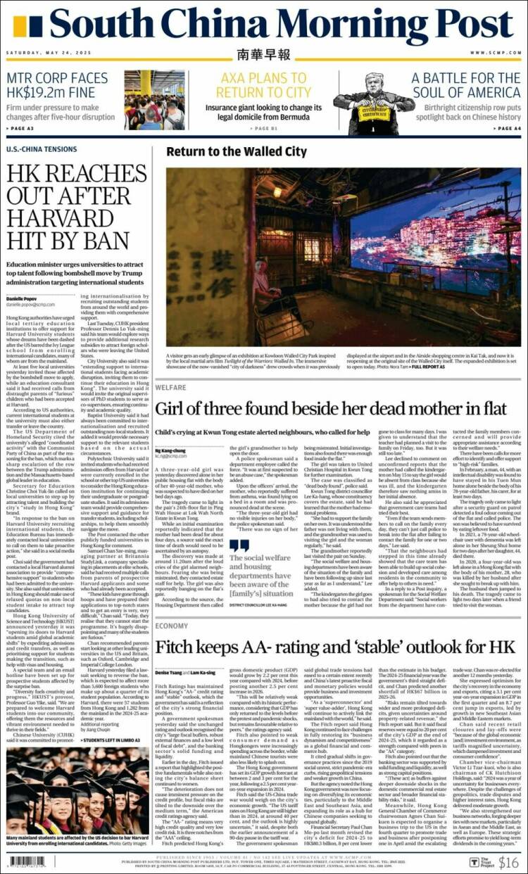 Portada de South China Morning Post (China)