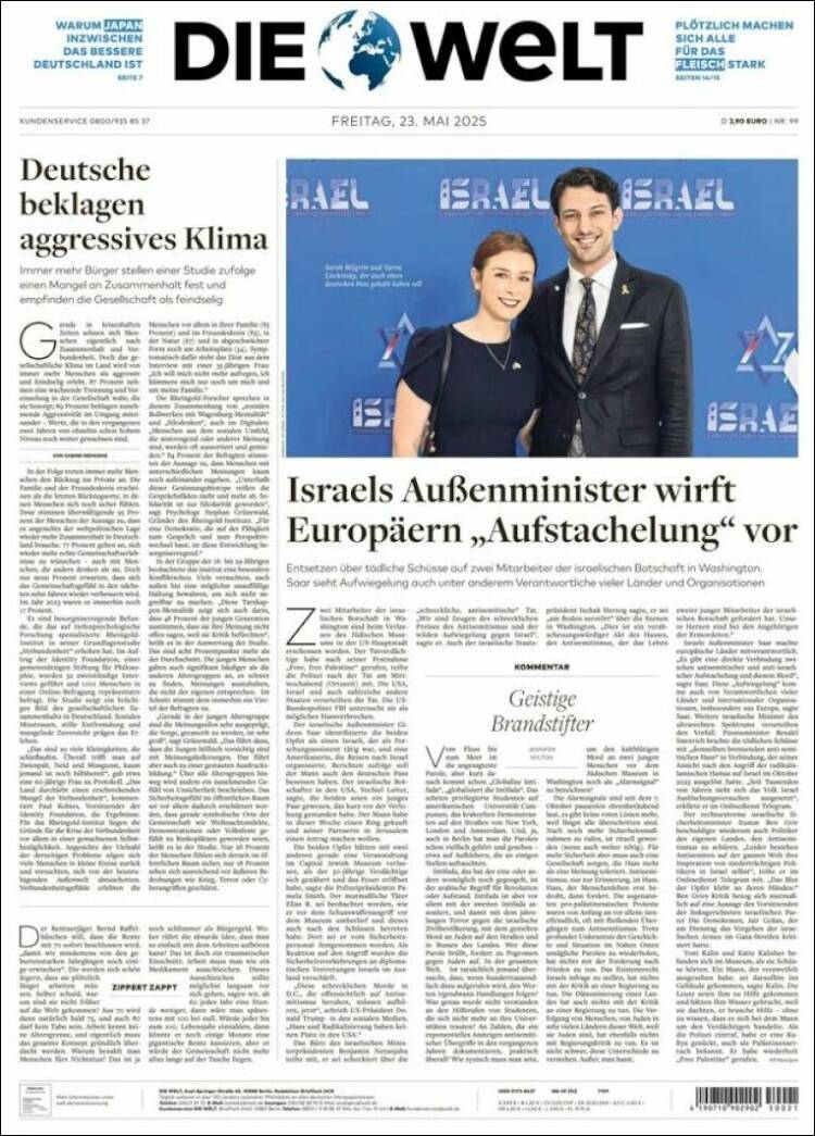 Portada de Die Welt (Alemania)