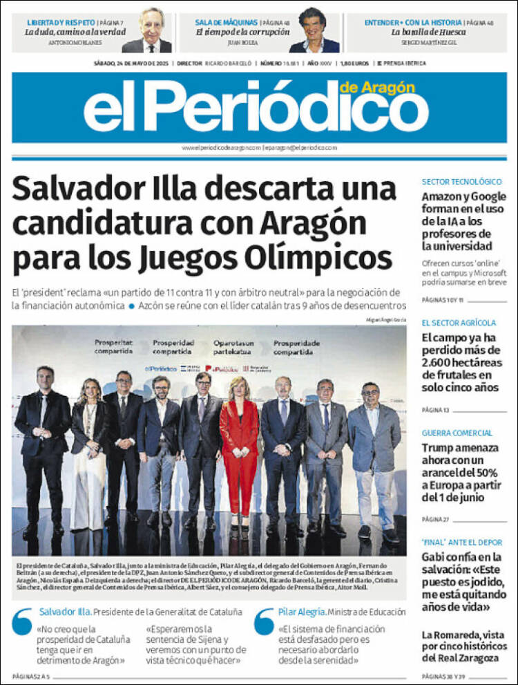 Portada de El Periódico de Aragón (España)