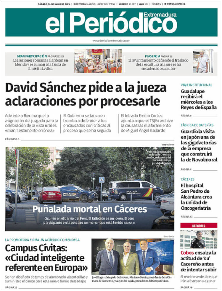 Portada de El Periódico de Extremadura (España)