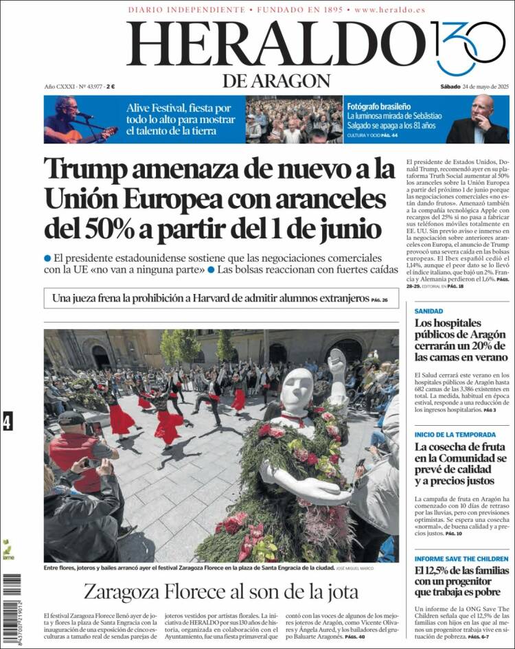 Portada de Heraldo de Aragón (España)