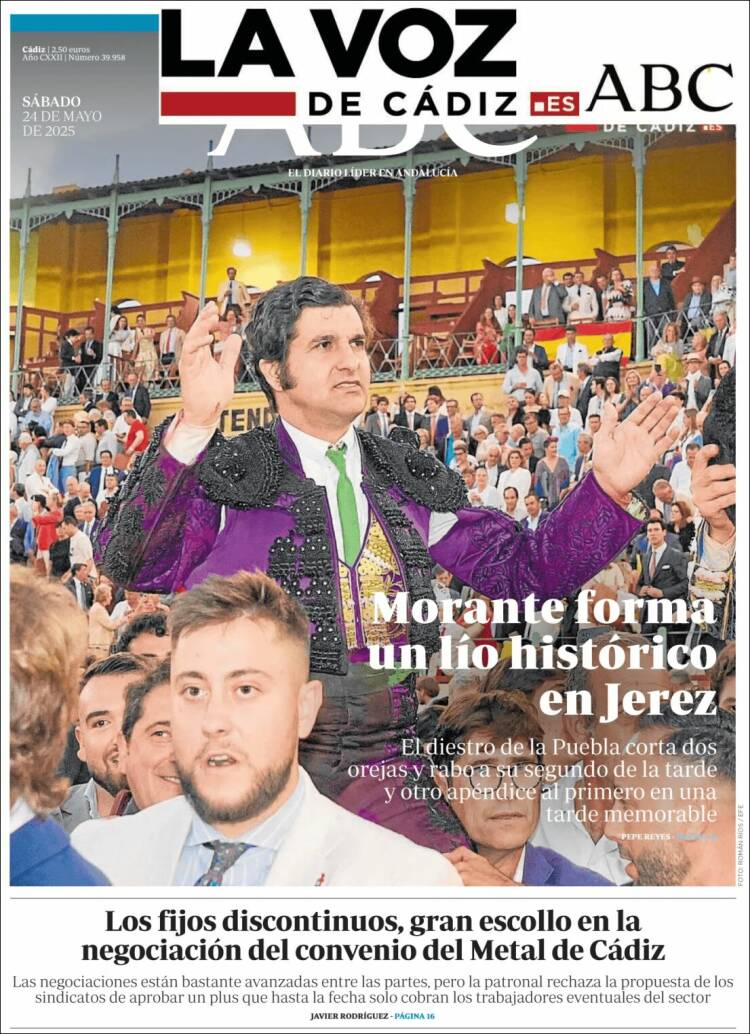 Portada de La Voz de Cádiz (España)