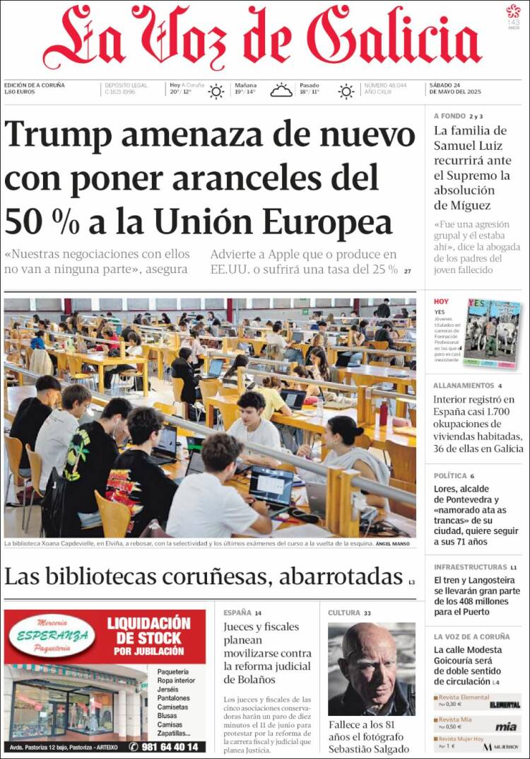 Portada de La Voz de Galicia (España)