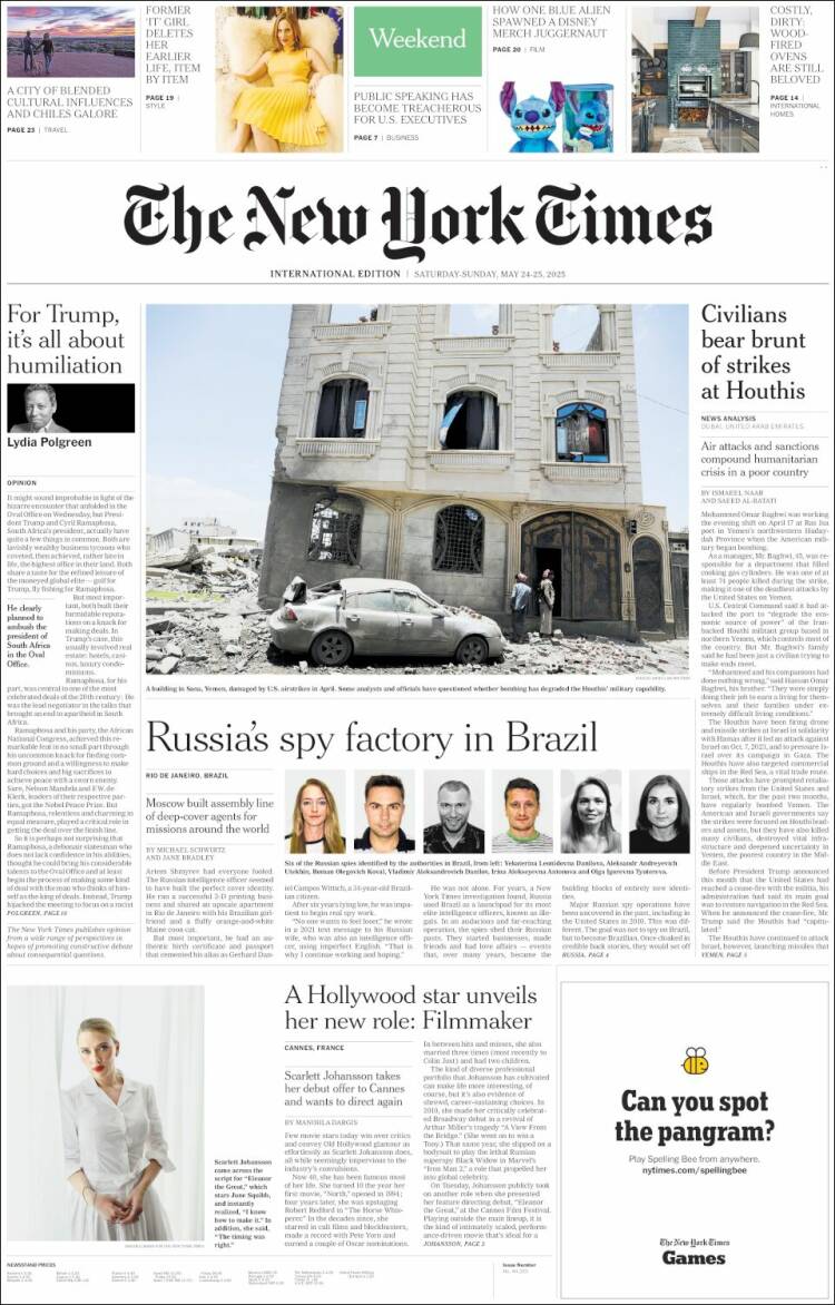 Portada de International New York Times (Europa)