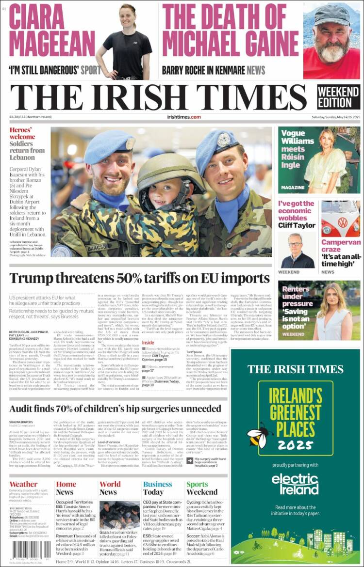 Portada de Irish Times (Irlanda)