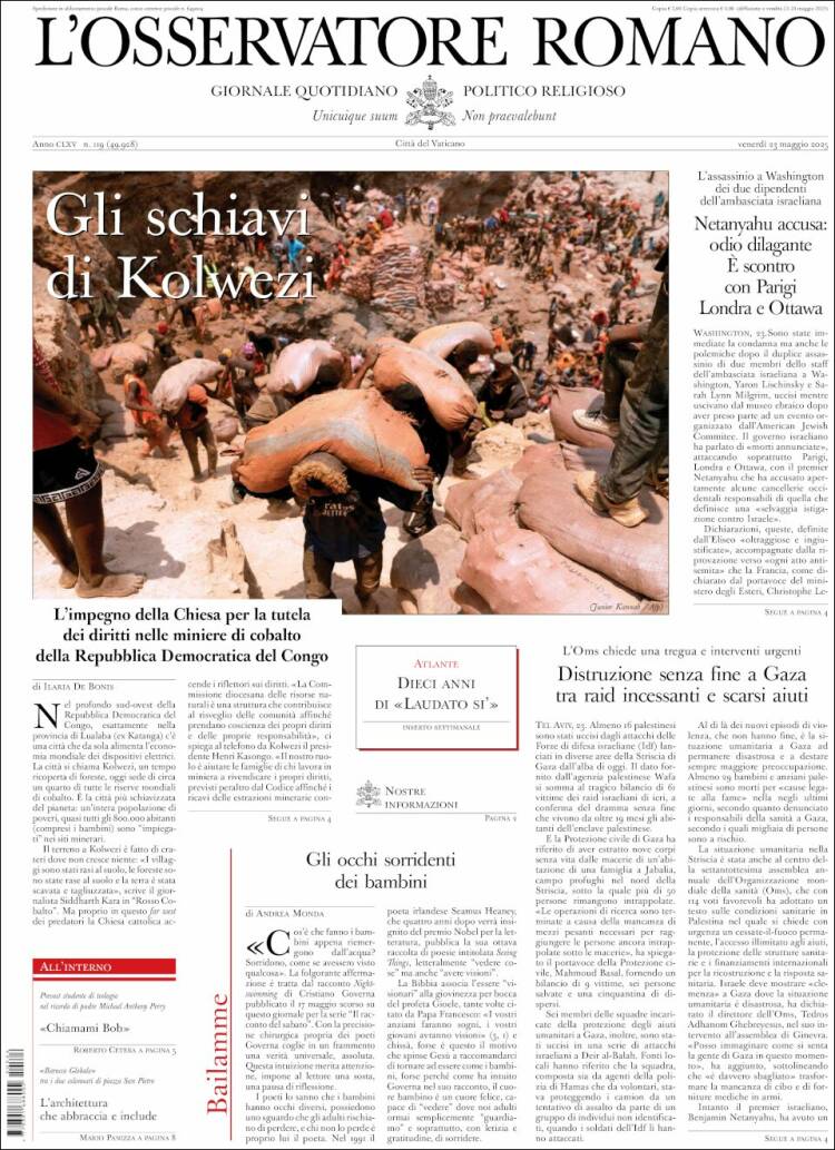 Portada de L'Osservatore Romano (Italia)