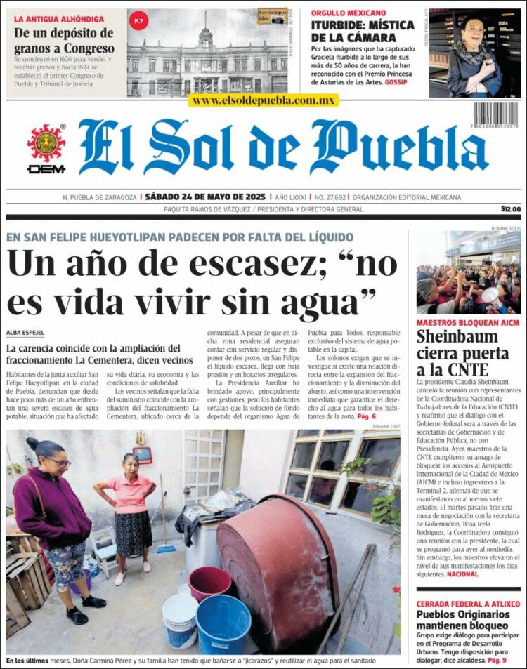 Portada de El Sol de Puebla (México)