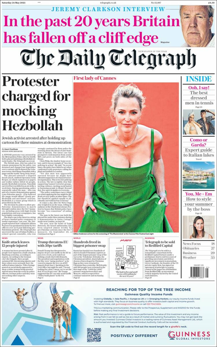 Portada de Daily Telegraph (Reino Unido)