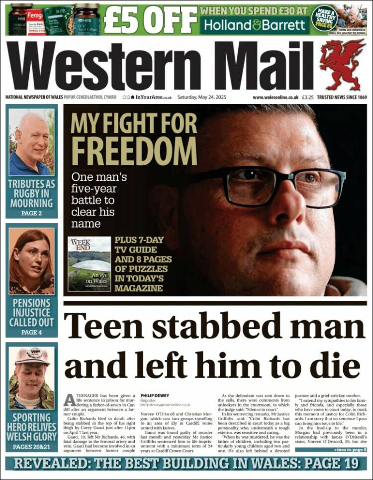Portada de Western Mail (Reino Unido)
