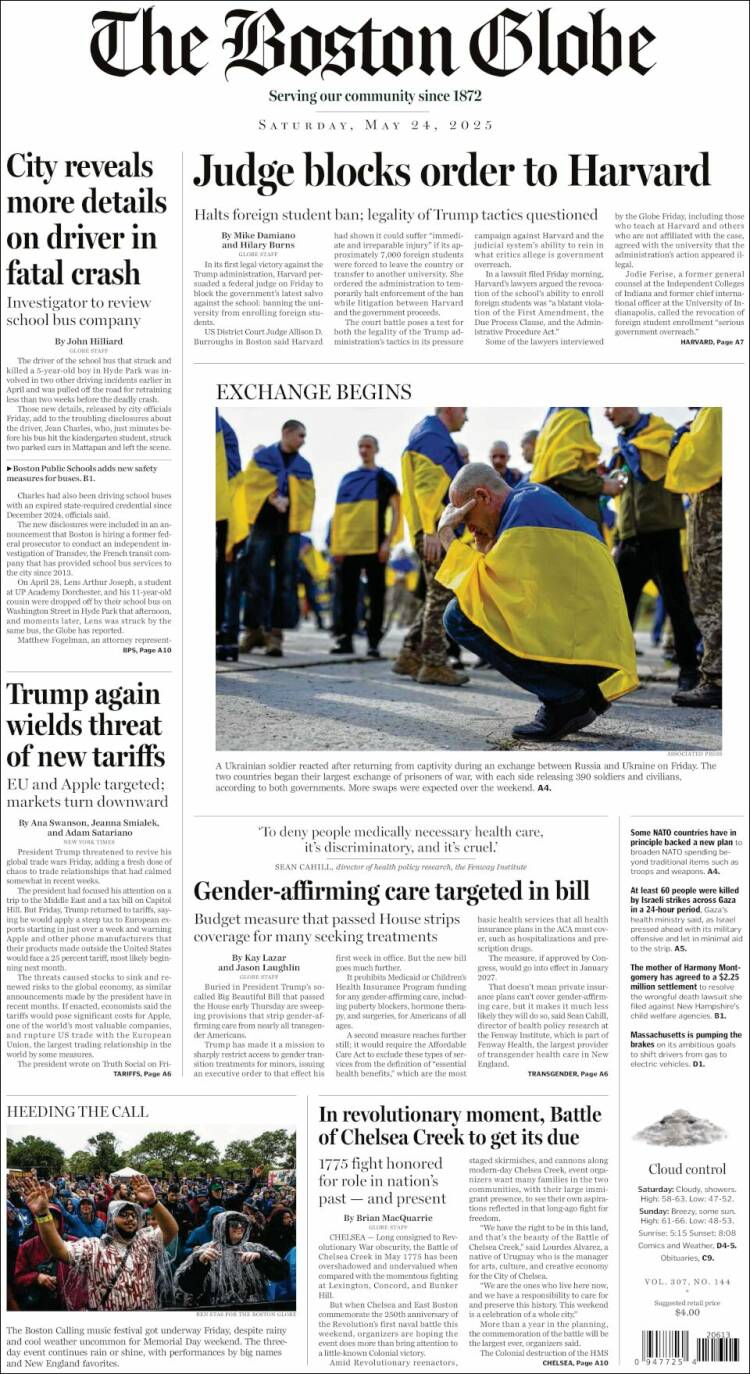 Portada de Boston Globe (USA)