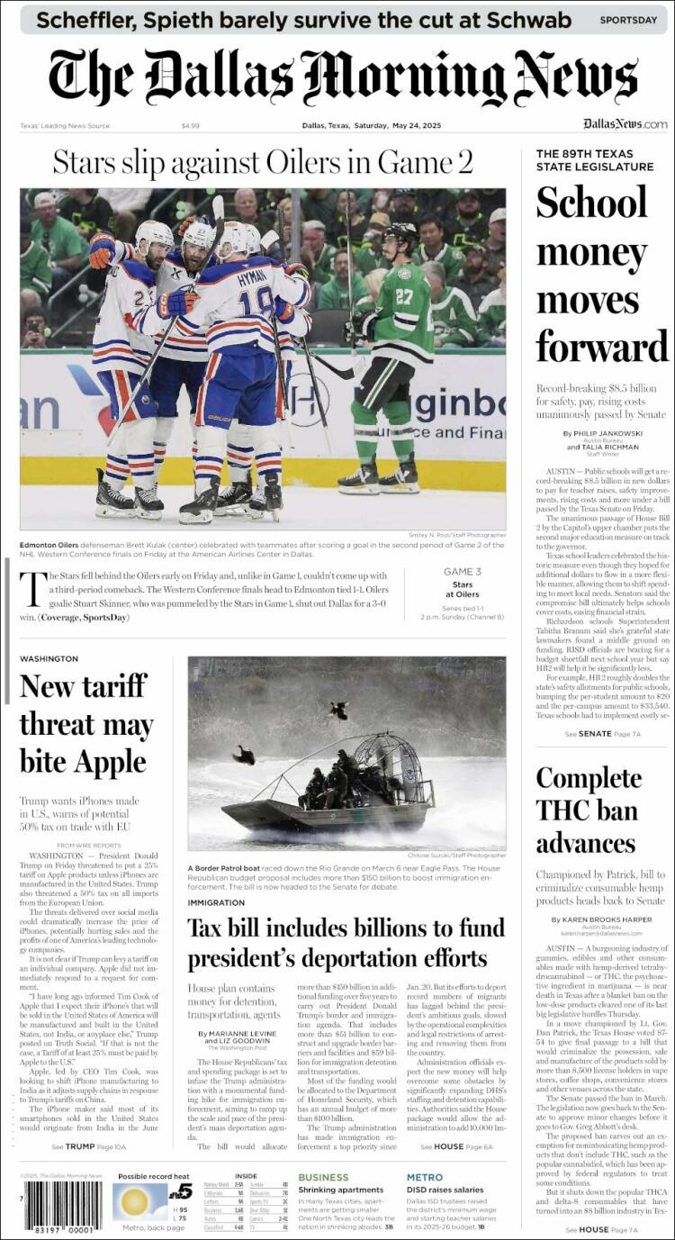 Portada de Dallas Morning News (USA)
