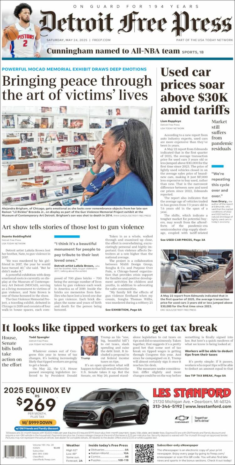 Portada de Detroit Free Press (USA)